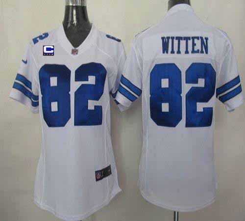  Cowboys #82 Jason Witten White With C Patch Women's Stitched NFL Elite Jersey