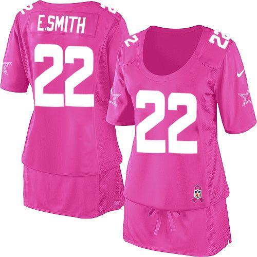  Cowboys #22 Emmitt Smith Pink Women's Breast Cancer Awareness Stitched NFL Elite Jersey
