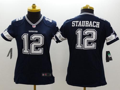  Cowboys #12 Roger Staubach Navy Blue Team Color Women's Stitched NFL Limited Jersey