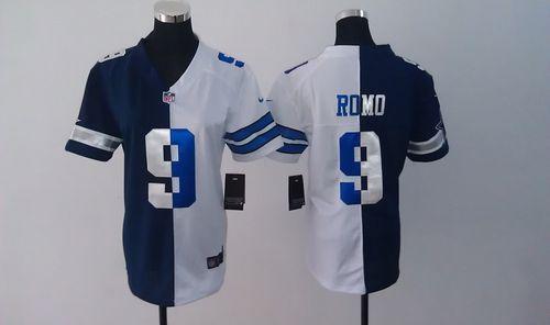 Cowboys #9 Tony Romo Navy Blue/White Women's Stitched NFL Elite Split Jersey