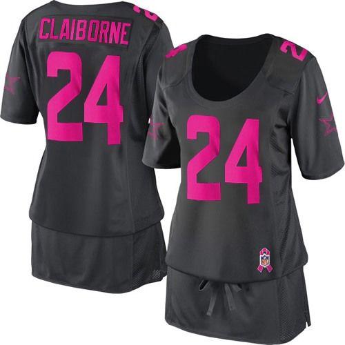  Cowboys #24 Morris Claiborne Dark Grey Women's Breast Cancer Awareness Stitched NFL Elite Jersey