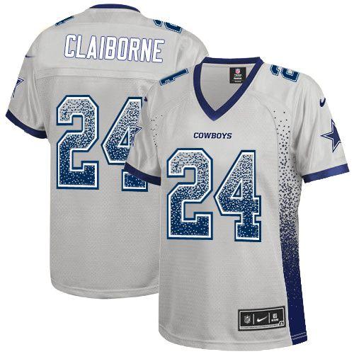  Cowboys #24 Morris Claiborne Grey Women's Stitched NFL Elite Drift Fashion Jersey