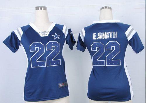  Cowboys #22 Emmitt Smith Navy Blue Team Color Women's Stitched NFL Elite Draft Him Shimmer Jersey