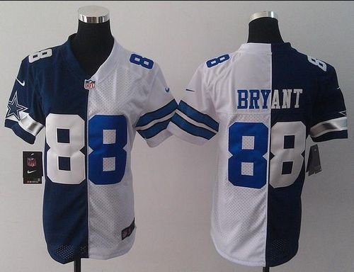  Cowboys #88 Dez Bryant Navy Blue/White Women's Stitched NFL Elite Split Jersey