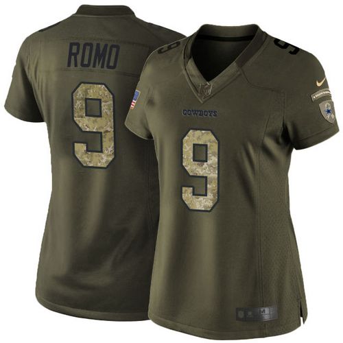  Cowboys #9 Tony Romo Green Women's Stitched NFL Limited Salute to Service Jersey