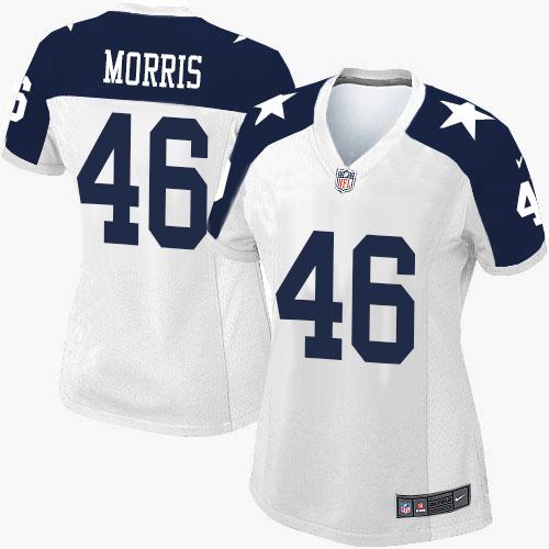  Cowboys #46 Alfred Morris White Thanksgiving Women's Stitched NFL Throwback Elite Jersey