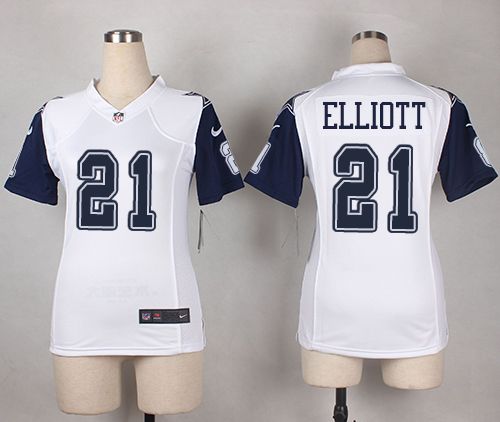  Cowboys #21 Ezekiel Elliott White Women's Stitched NFL Elite Rush Jersey