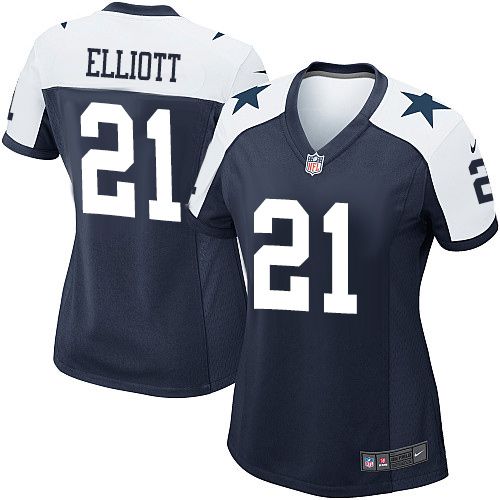 Cowboys #21 Ezekiel Elliott Navy Blue Thanksgiving Women's Stitched NFL Throwback Elite Jersey