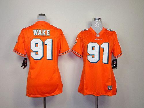  Dolphins #91 Cameron Wake Orange Alternate Women's Stitched NFL Elite Jersey