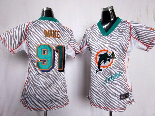  Dolphins #91 Cameron Wake Zebra Women's Stitched NFL Elite Jersey