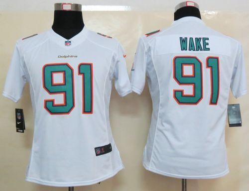  Dolphins #91 Cameron Wake White Women's Stitched NFL Limited Jersey