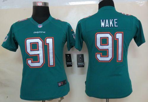  Dolphins #91 Cameron Wake Aqua Green Team Color Women's Stitched NFL Limited Jersey
