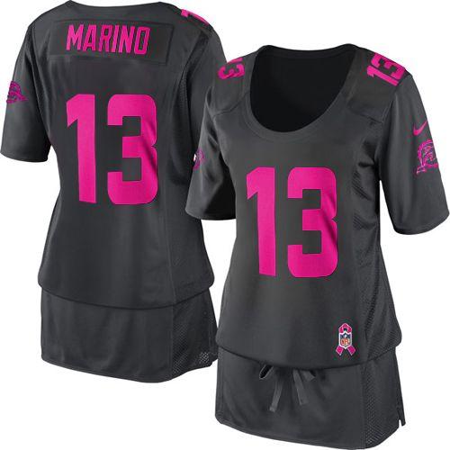  Dolphins #13 Dan Marino Dark Grey Women's Breast Cancer Awareness Stitched NFL Elite Jersey