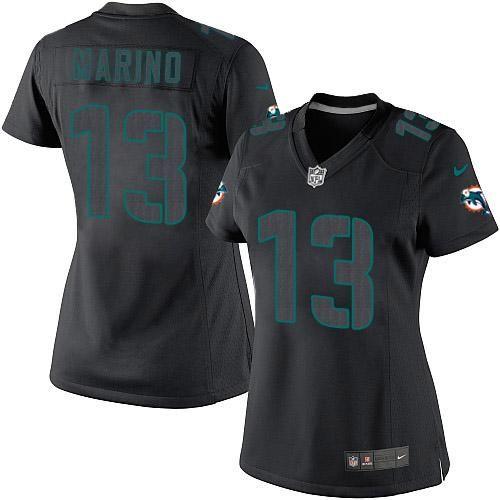 Dolphins #13 Dan Marino Black Impact Women's Stitched NFL Limited Jersey