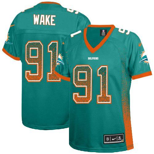  Dolphins #91 Cameron Wake Aqua Green Team Color Women's Stitched NFL Elite Drift Fashion Jersey