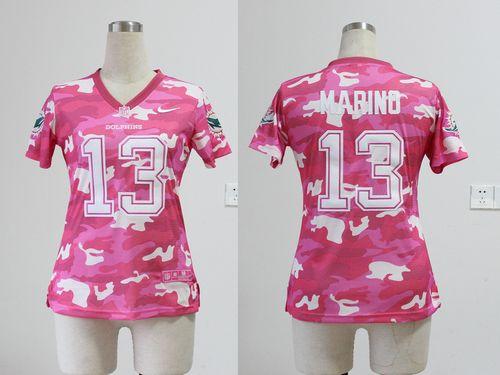  Dolphins #13 Dan Marino Pink Women's Stitched NFL Elite Camo Fashion Jersey
