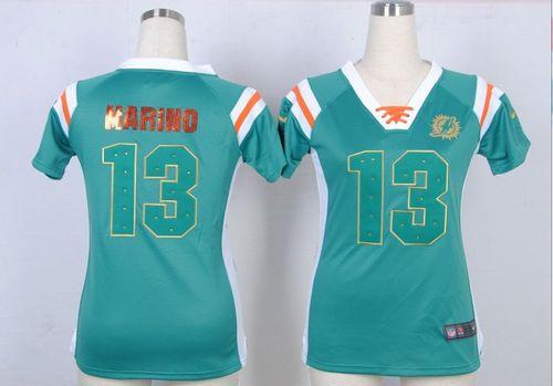  Dolphins #13 Dan Marino Aqua Green Team Color Women's Stitched NFL Elite Draft Him Shimmer Jersey