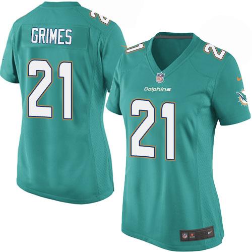  Dolphins #21 Brent Grimes Aqua Green Team Color Women's Stitched NFL Elite Jersey