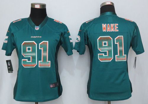  Dolphins #91 Cameron Wake Aqua Green Team Color Women's Stitched NFL Elite Strobe Jersey