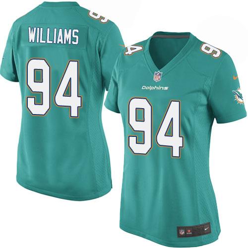  Dolphins #94 Mario Williams Aqua Green Team Color Women's Stitched NFL Elite Jersey