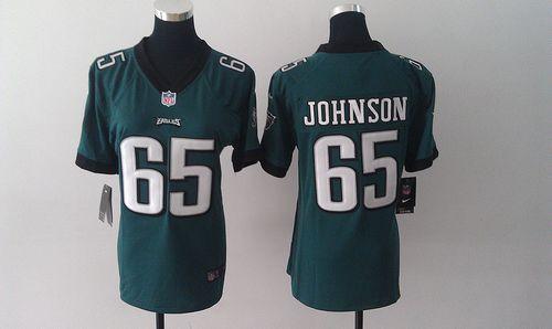  Eagles #65 Lane Johnson Midnight Green Team Color Women's Stitched NFL Elite Jersey
