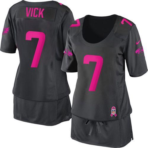  Eagles #7 Michael Vick Dark Grey Women's Breast Cancer Awareness Stitched NFL Elite Jersey
