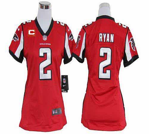 Falcons #2 Matt Ryan Red Team Color With C Patch Women's Stitched NFL Elite Jersey