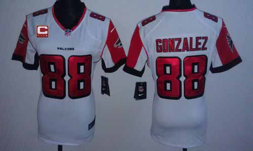  Falcons #88 Tony Gonzalez White With C Patch Women's Stitched NFL Elite Jersey