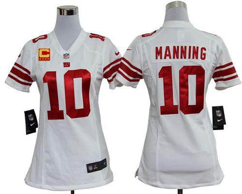  Giants #10 Eli Manning White With C Patch Women's Stitched NFL Elite Jersey
