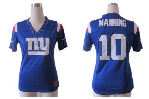  Giants #10 Eli Manning Royal Blue Team Color Women's Team Diamond Stitched NFL Elite Jersey