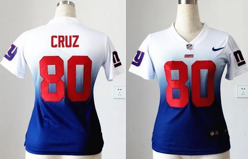  Giants #80 Victor Cruz White/Royal Blue Women's Stitched NFL Elite Fadeaway Fashion Jersey