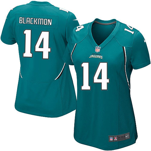  Jaguars #14 Justin Blackmon Teal Green Team Color Women's NFL Game Jersey