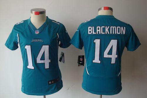  Jaguars #14 Justin Blackmon Teal Green Team Color Women's Stitched NFL Limited Jersey