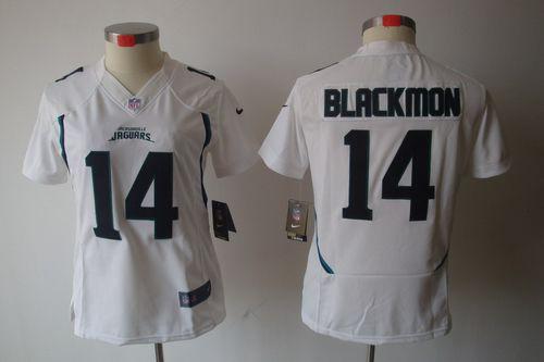  Jaguars #14 Justin Blackmon White Women's Stitched NFL Limited Jersey