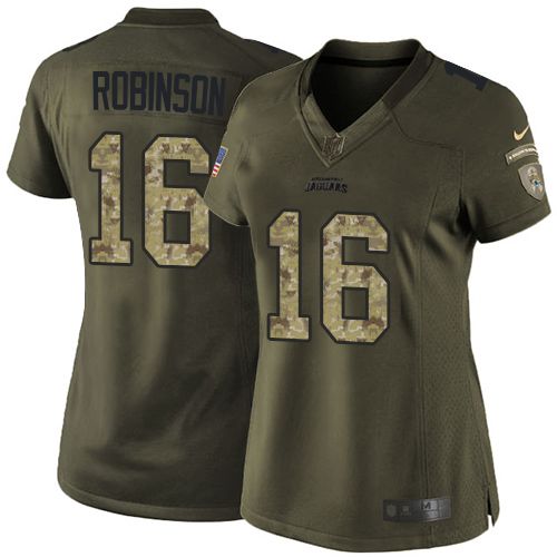  Jaguars #16 Denard Robinson Green Women's Stitched NFL Limited Salute to Service Jersey