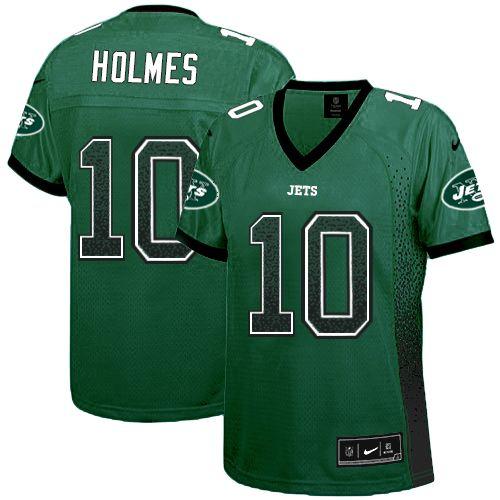  Jets #10 Santonio Holmes Green Team Color Women's Stitched NFL Elite Drift Fashion Jersey