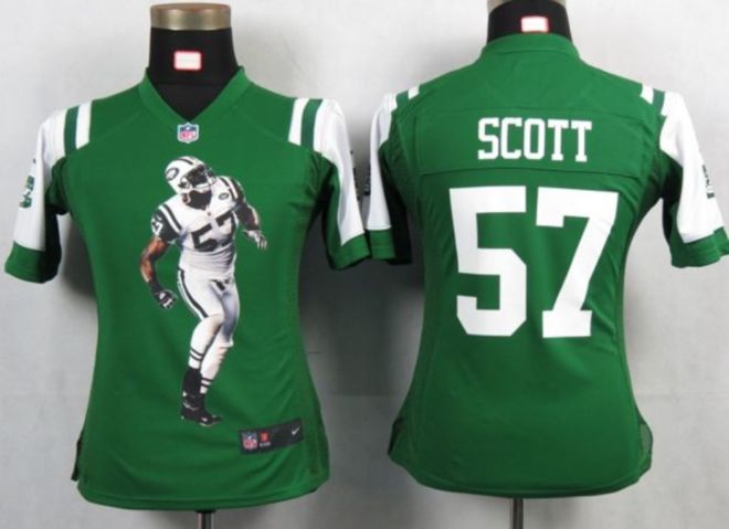  Jets #57 Bart Scott Green Team Color Women's Portrait Fashion NFL Game Jersey