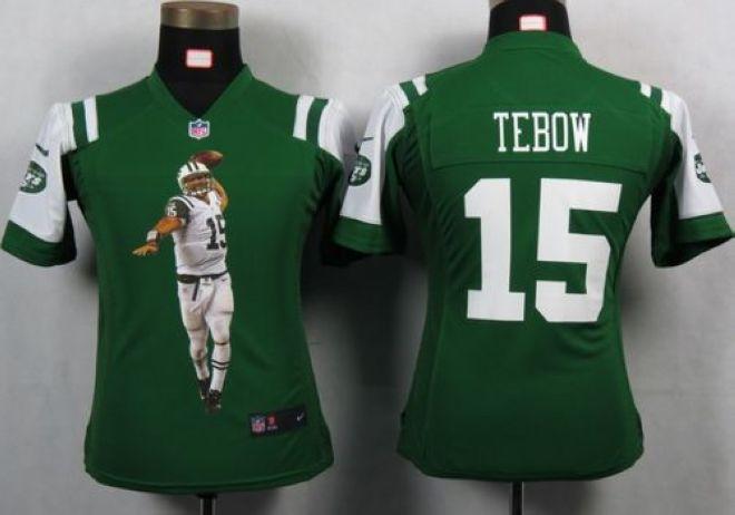  Jets #15 Tim Tebow Green Team Color Women's Portrait Fashion NFL Game Jersey