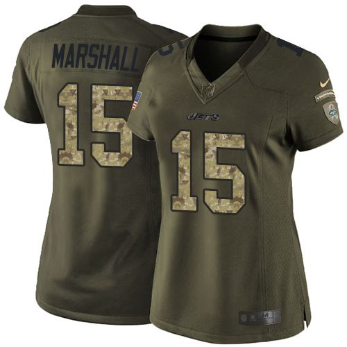  Jets #15 Brandon Marshall Green Women's Stitched NFL Limited Salute to Service Jersey
