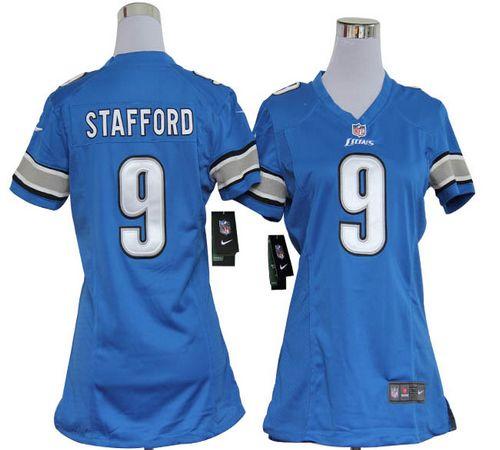  Lions #9 Matthew Stafford Light Blue Team Color Women's Stitched NFL Elite Jersey
