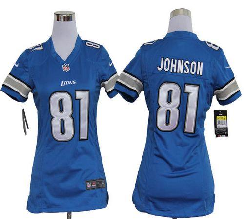  Lions #81 Calvin Johnson Light Blue Team Color Women's Stitched NFL Elite Jersey