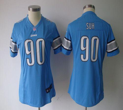  Lions #90 Ndamukong Suh Light Blue Team Color Women's NFL Game Jersey