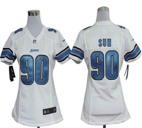  Lions #90 Ndamukong Suh White Women's Stitched NFL Elite Jersey