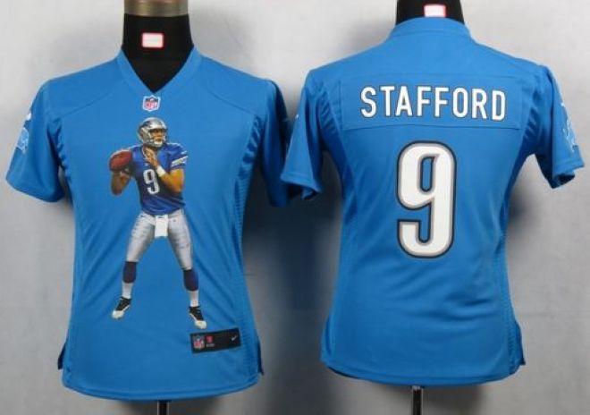  Lions #9 Matthew Stafford Light Blue Team Color Women's Portrait Fashion NFL Game Jersey