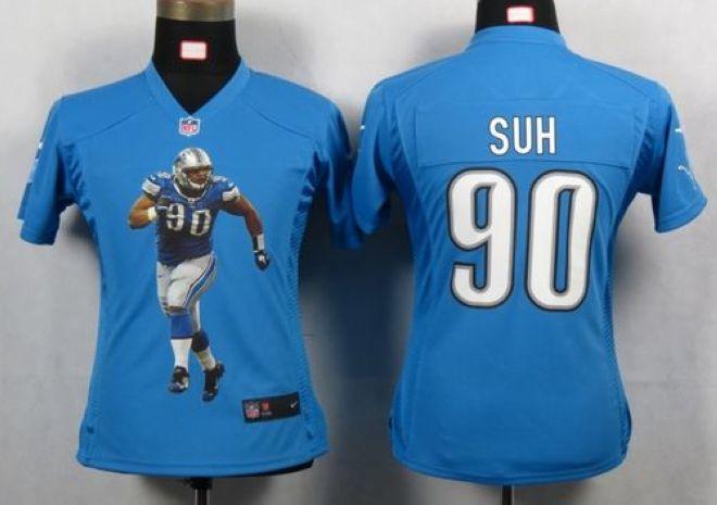  Lions #90 Ndamukong Suh Light Blue Team Color Women's Portrait Fashion NFL Game Jersey