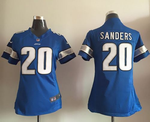  Lions #20 Barry Sanders Light Blue Team Color Women's Stitched NFL Elite Jersey