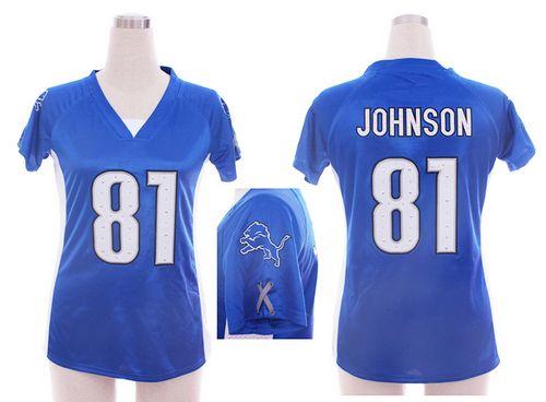  Lions #81 Calvin Johnson Light Blue Team Color Draft Him Name & Number Top Women's Stitched NFL Elite Jersey