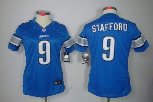  Lions #9 Matthew Stafford Light Blue Team Color Women's Stitched NFL Limited Jersey