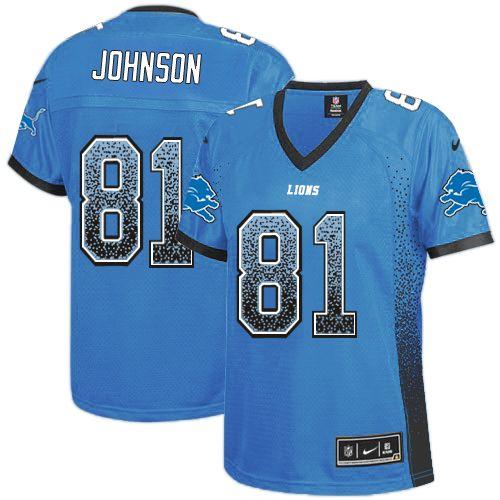  Lions #81 Calvin Johnson Light Blue Team Color Women's Stitched NFL Elite Drift Fashion Jersey