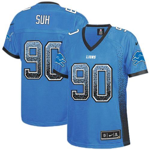  Lions #90 Ndamukong Suh Light Blue Team Color Women's Stitched NFL Elite Drift Fashion Jersey